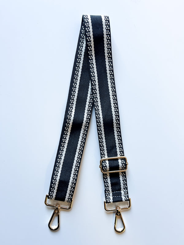 Bag Strap - Black & Bone Geometric Stripe
