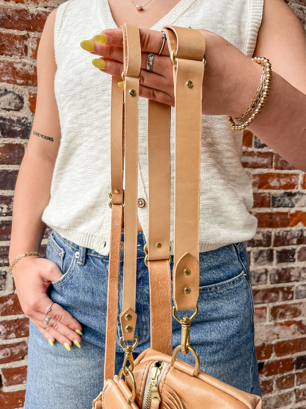 Leather Bag Strap, Slim Adjustable - Tan