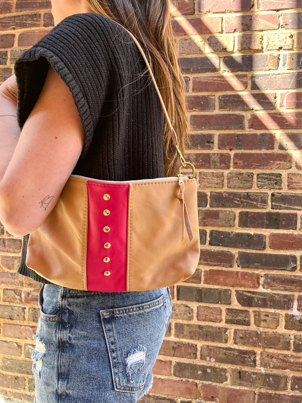 Alanis Leather Rivet Bag - Apricot+Dragonfruit (PROTOTYPE BAG)