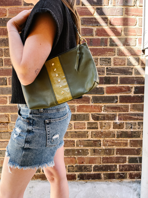 Alanis Leather Rivet Bag - Olive+Kiwi (PROTOTYPE BAG)