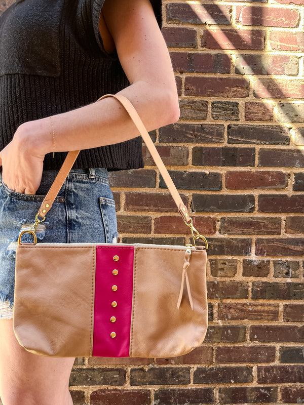 Alanis Leather Rivet Bag - Apricot+Dragonfruit (PROTOTYPE BAG)