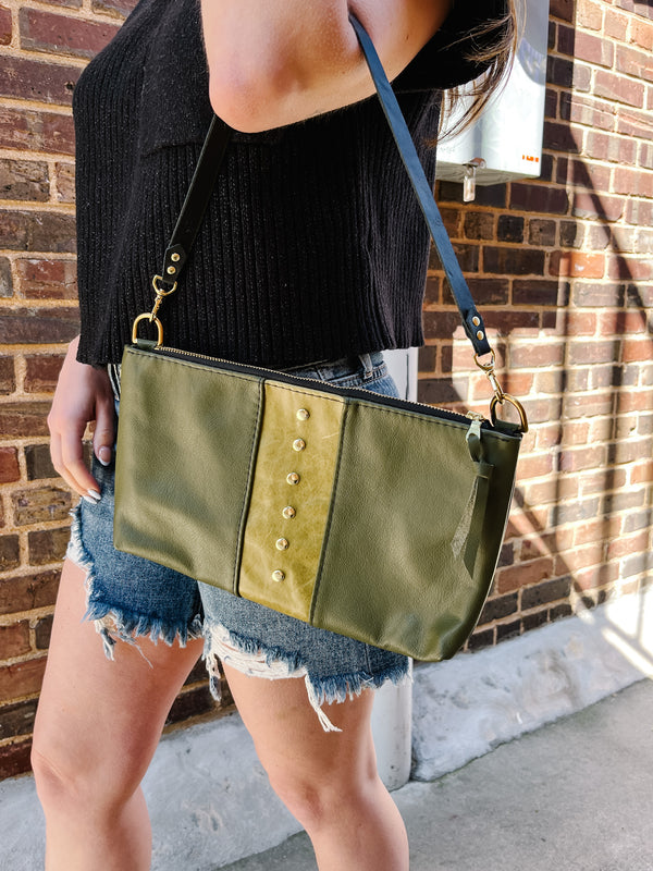 Alanis Leather Rivet Bag - Olive+Kiwi (PROTOTYPE BAG)