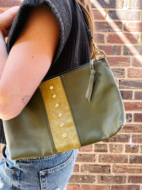 Alanis Leather Rivet Bag - Olive+Kiwi (PROTOTYPE BAG)