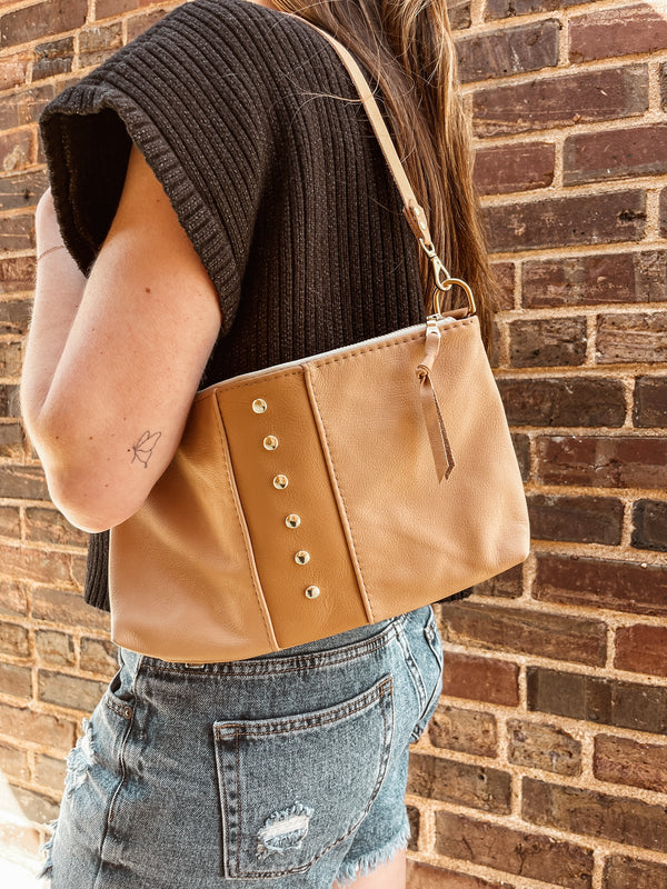 Alanis Leather Rivet Bag - Apricot+Clay (PROTOTYPE BAG)
