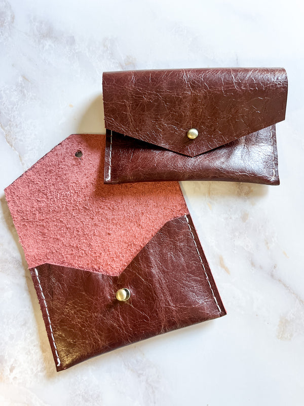 Leather Card Wallet - Cranberry