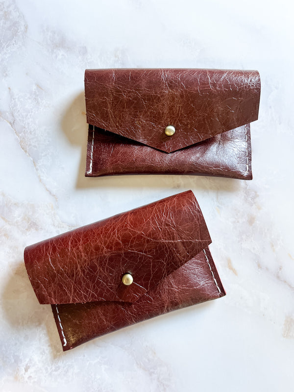 Leather Card Wallet - Cranberry