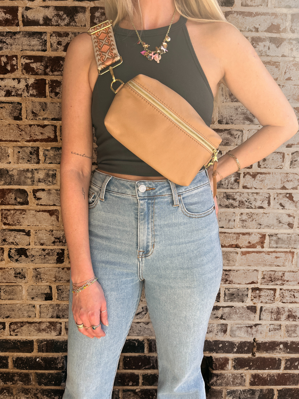 Shania Leather Sling Bag - Apricot