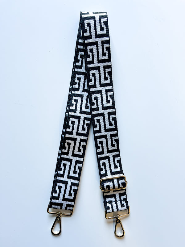 Bag Strap - B+W Greek Key