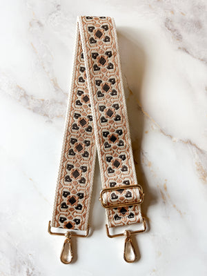 Bag Strap - Cognac/Black Block Print 2"