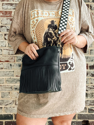 Reba Fringe Leather Bag - Black
