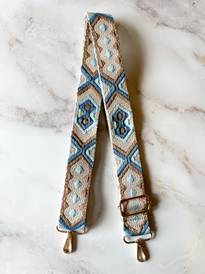 Bag Strap - Blue/Tan Embroidered 1.5”