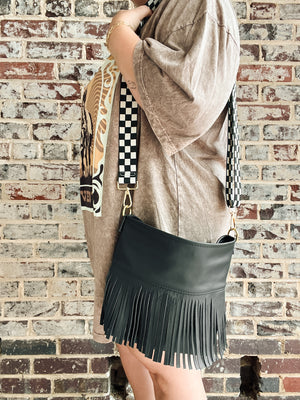Reba Fringe Leather Bag - Black
