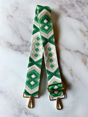 Bag Strap - Green Embroidered 2"