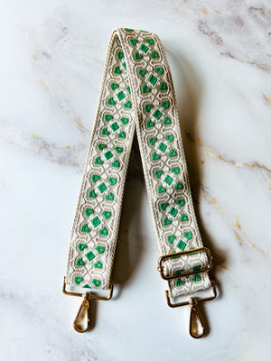 Bag Strap - Green Block Print 2"