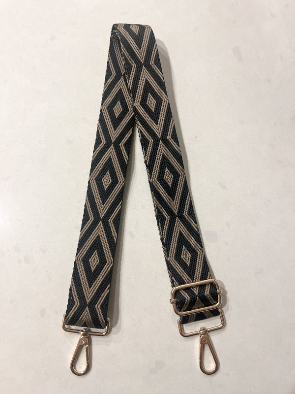 Bag Strap - Black + Tan  Aztec 1.5"