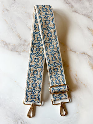 Bag Strap - Blue Block Print 2"