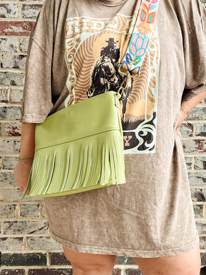Reba Fringe Leather Bag - Matcha