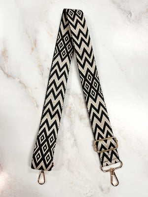 Bag Strap - Black + Ivory  Aztec 1.5"