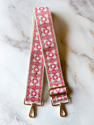 Bag Strap - Pink Block Print 2"