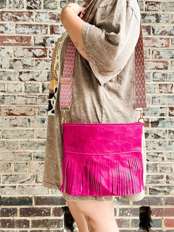 Reba Fringe Leather Bag - Rose