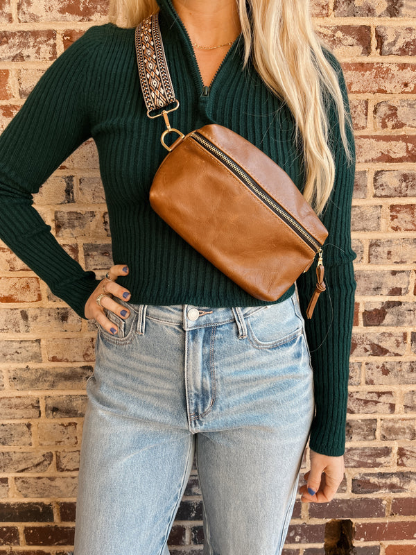 Shania Leather Sling Bag - Saddle