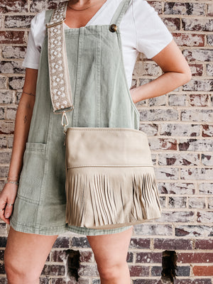 Reba Fringe Leather Bag - Almond