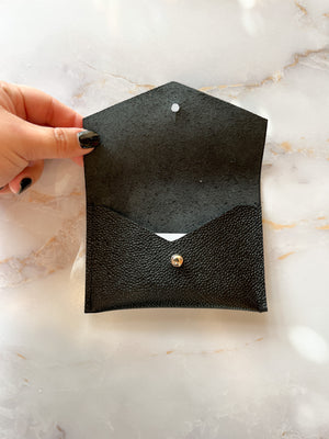 Leather Card Wallet - Black Pebble