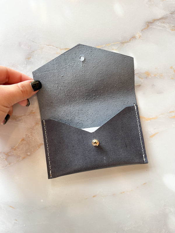 Leather Card Carrier - Blueberry