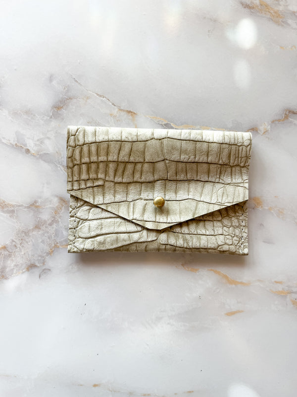 Leather Card Carrier - White Croc