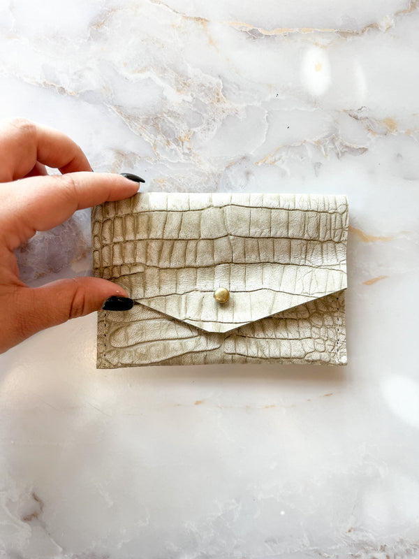 Leather Card Carrier - White Croc