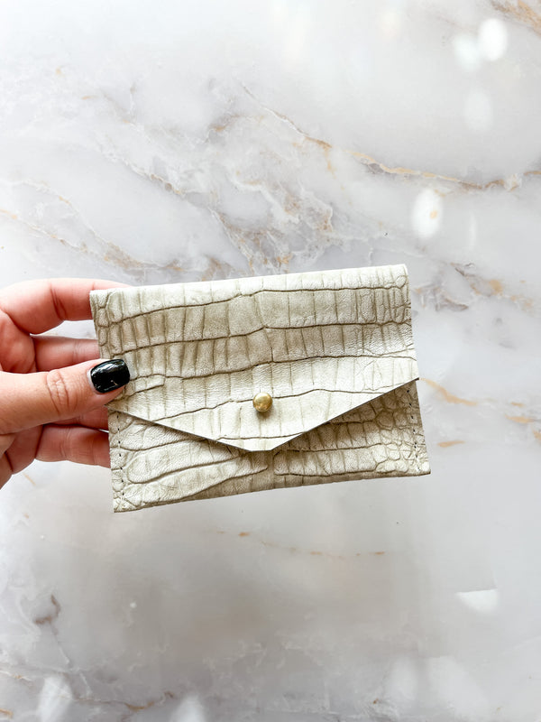 Leather Card Carrier - White Croc