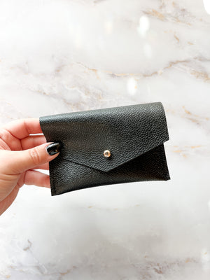Leather Card Wallet - Black Pebble
