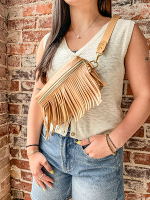 Shania Leather Sling Bag - Fringe Butterscotch
