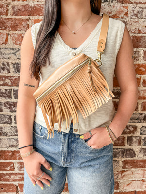 Shania Leather Sling Bag - Fringe Butterscotch