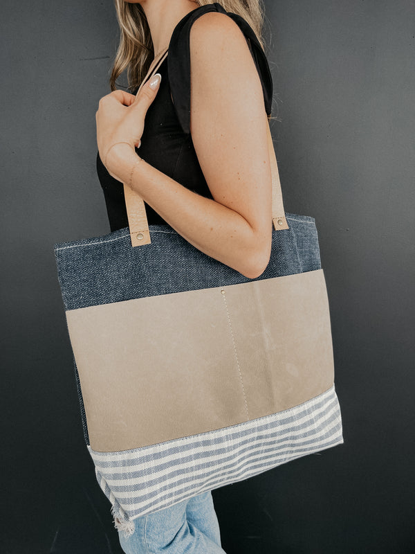 PBxMH Large Tote - Navy/Stripe