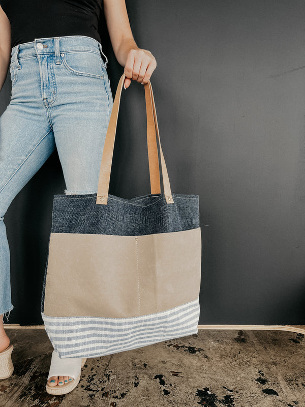 PBxMH Large Tote - Navy/Stripe