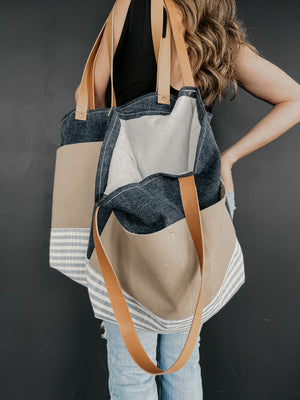 PBxMH Large Tote - Navy/Stripe