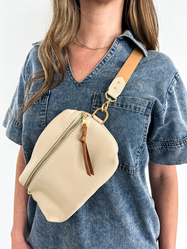 Shania Leather Sling Bag - Cream