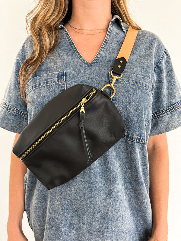 Shania Leather Sling Bag - Black