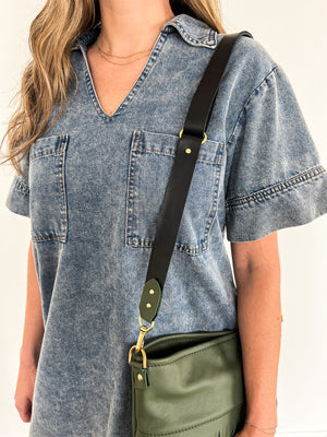 Leather Bag Strap, Adjustable - Black