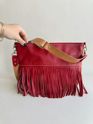 Reba Fringe Leather Bag - Cherry