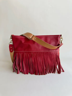Reba Fringe Leather Bag - Cherry