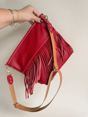 Reba Fringe Leather Bag - Cherry