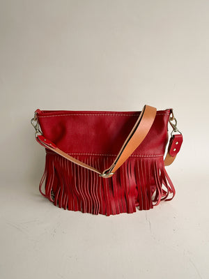 Reba Fringe Leather Bag - Cherry