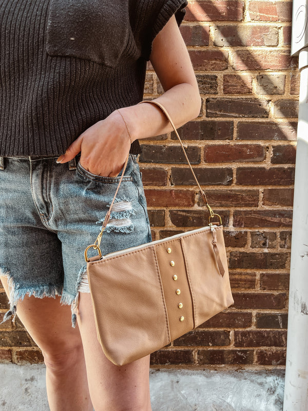Alanis Leather Rivet Bag - Apricot+Clay