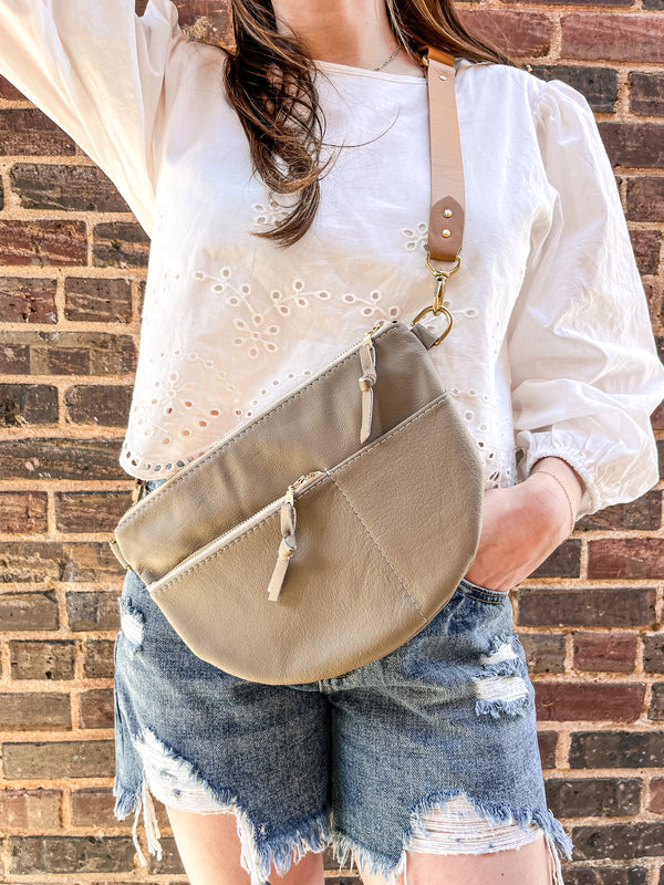 Celine Leather Crossbody Bag - Mushroom
