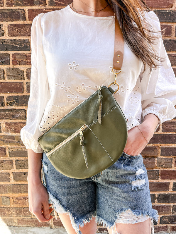 Celine Leather Crossbody Bag - Olive
