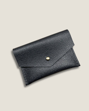 Leather Card Wallet - Black Pebble