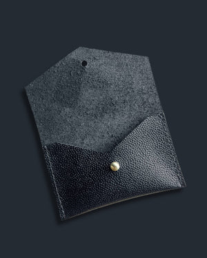 Leather Card Wallet - Black Pebble