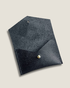 Leather Card Wallet - Black Pebble